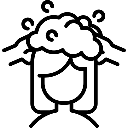 Icône visage avec mousse de shampooing, étape de lavage des cheveux