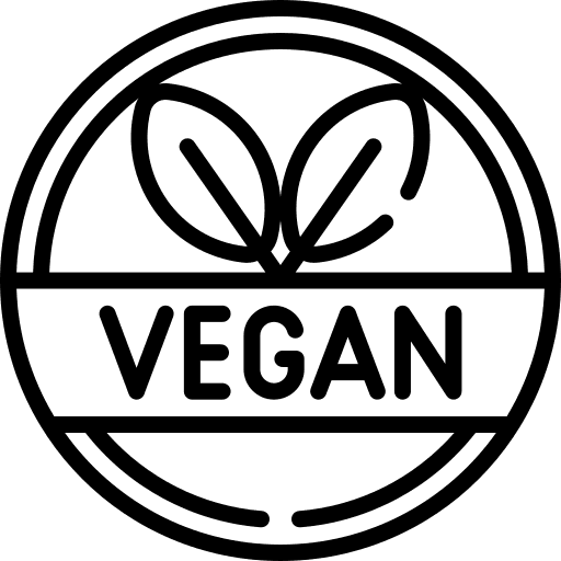 Logo rond VEGAN noir et blanc, produits capillaires sans ingrédients d’origine animale