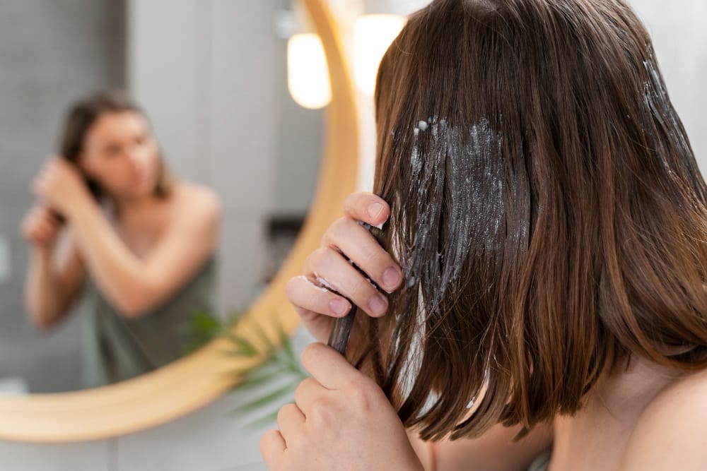 femme qui applique le masque karité hairborist