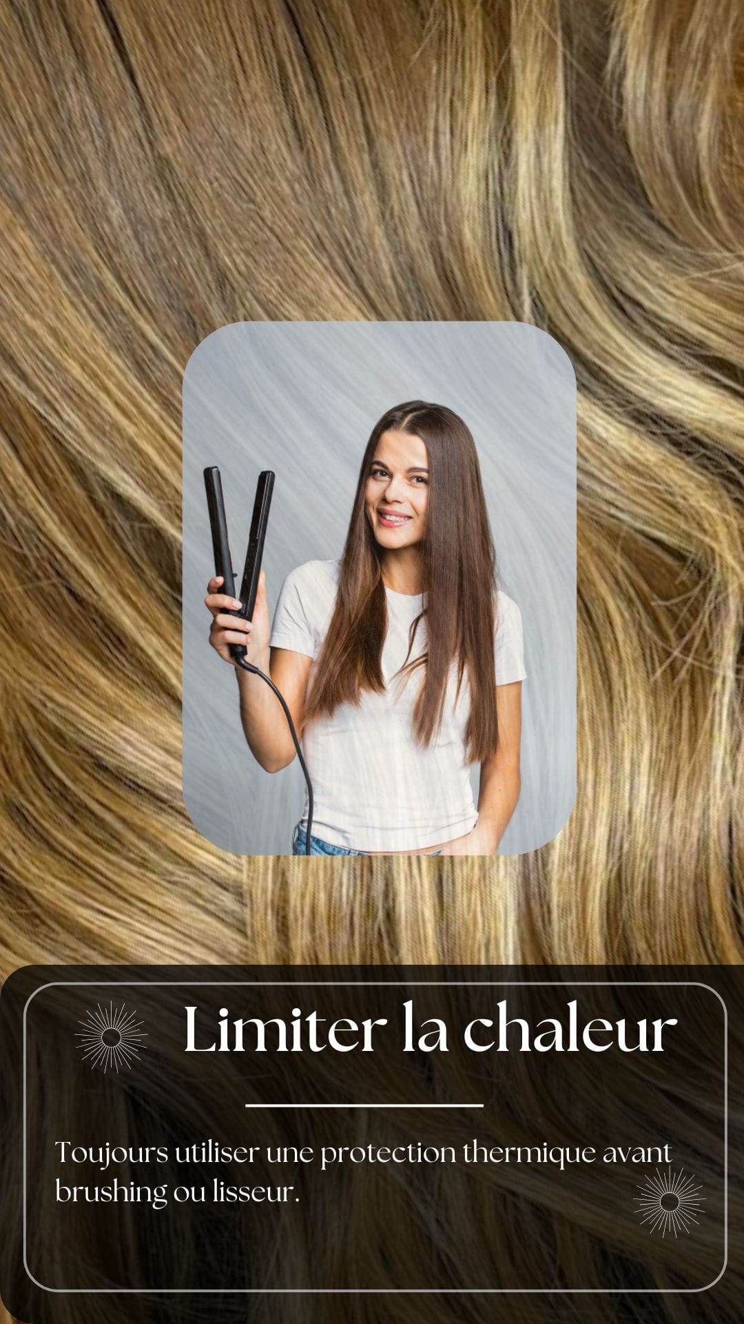 Conseil de coiffeur à Lille : utiliser une protection thermique avant brushing ou lisseur pour protéger les cheveux blonds et maintenir leur luminosité.